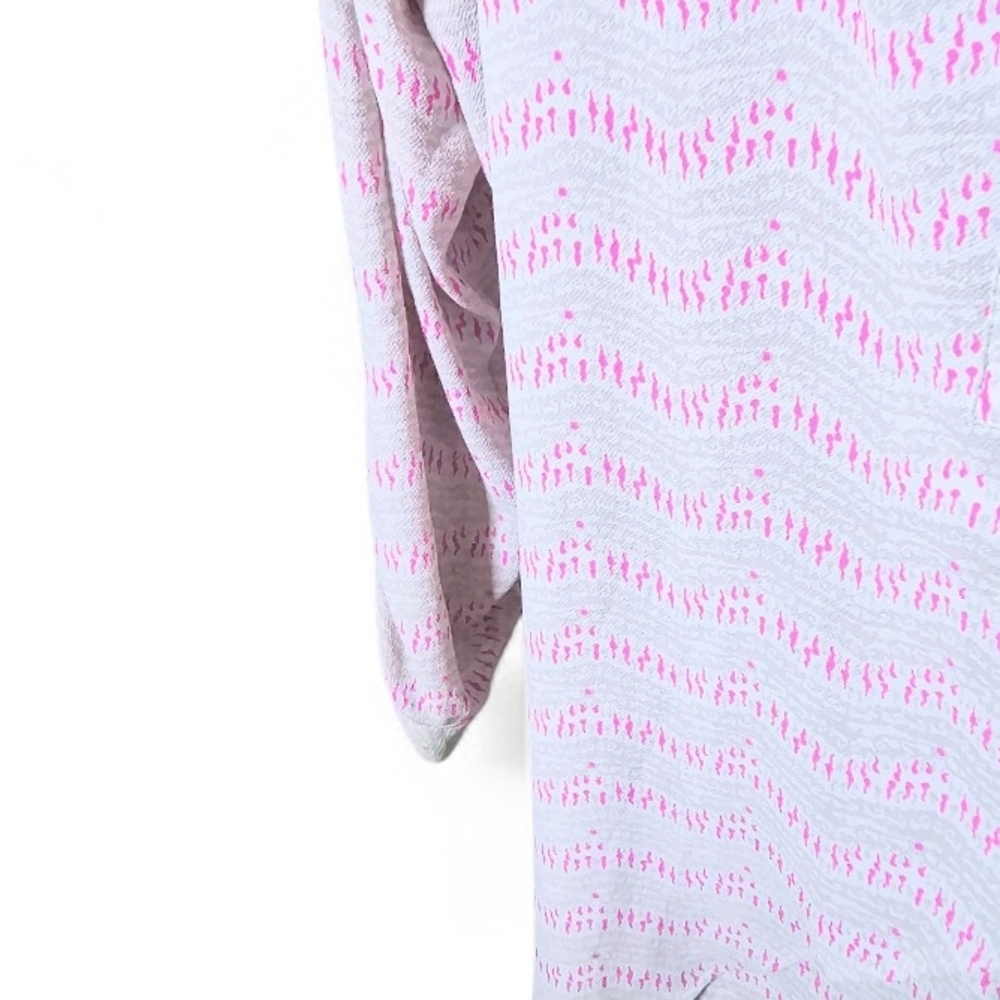 New Directions XL Pink Textured Roll Tab Sleeve Asymmetrical Hem Tunic Blouse - Picture 6 of 7